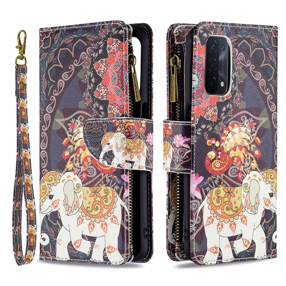 Zippered Wallet Design BF03 Pattern Printing Leather Stand Phone Cover for Oppo A74 5G / A93 5G / A54 5G