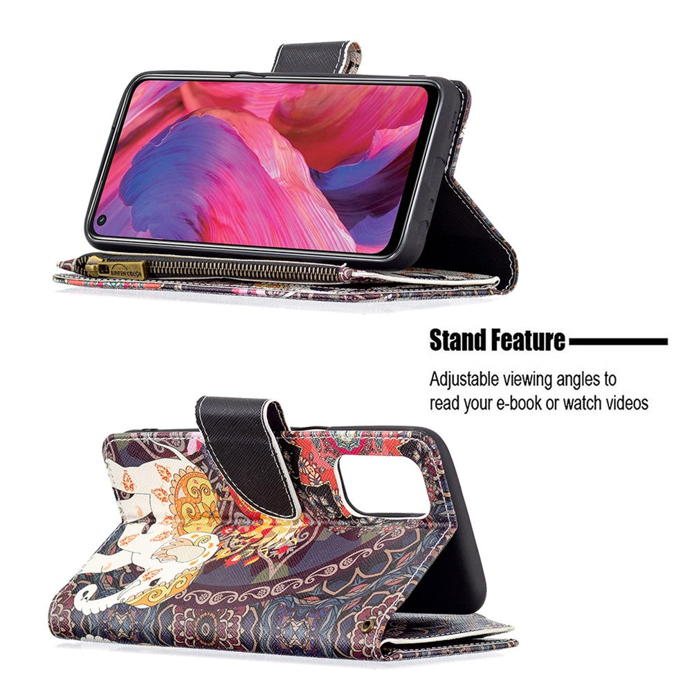 Zippered Wallet Design BF03 Pattern Printing Leather Stand Phone Cover for Oppo A74 5G / A93 5G / A54 5G