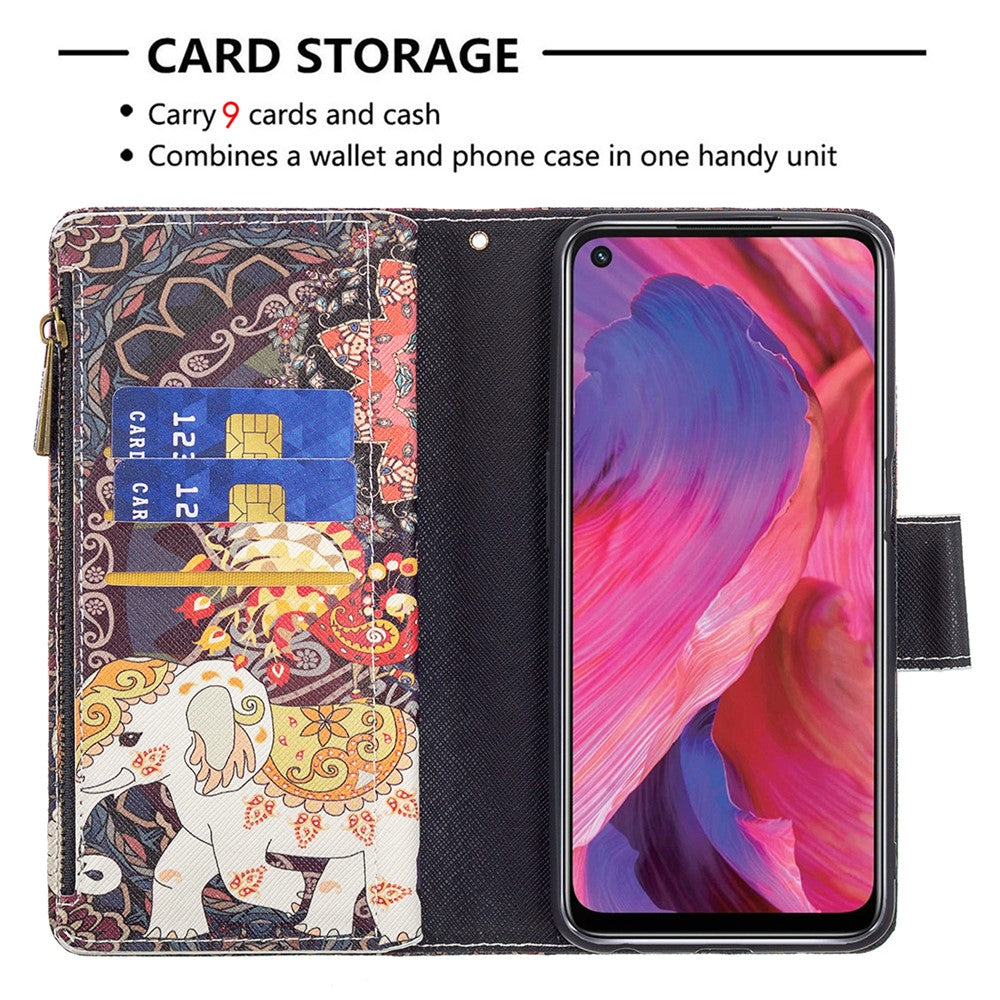 Zippered Wallet Design BF03 Pattern Printing Leather Stand Phone Cover for Oppo A74 5G / A93 5G / A54 5G
