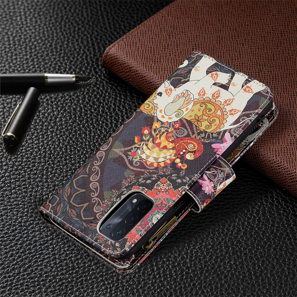 Zippered Wallet Design BF03 Pattern Printing Leather Stand Phone Cover for Oppo A74 5G / A93 5G / A54 5G