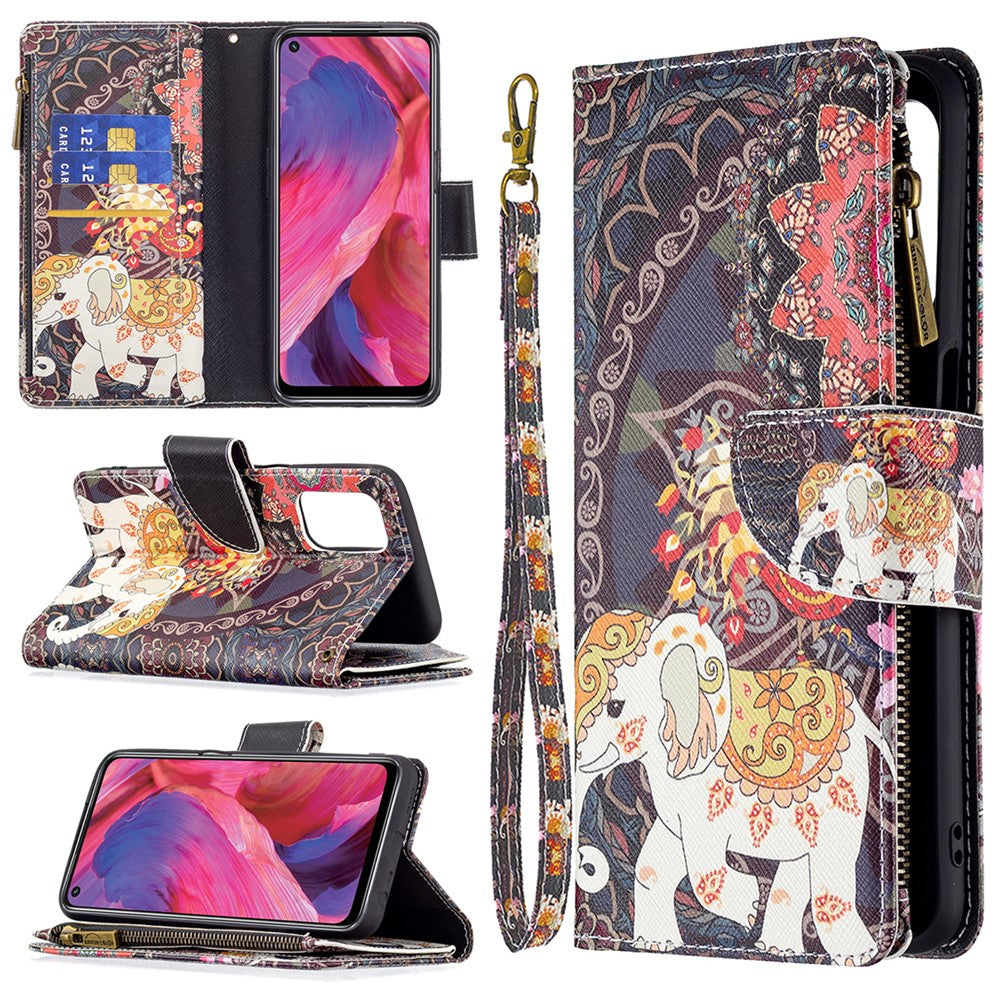 Zippered Wallet Design BF03 Pattern Printing Leather Stand Phone Cover for Oppo A74 5G / A93 5G / A54 5G