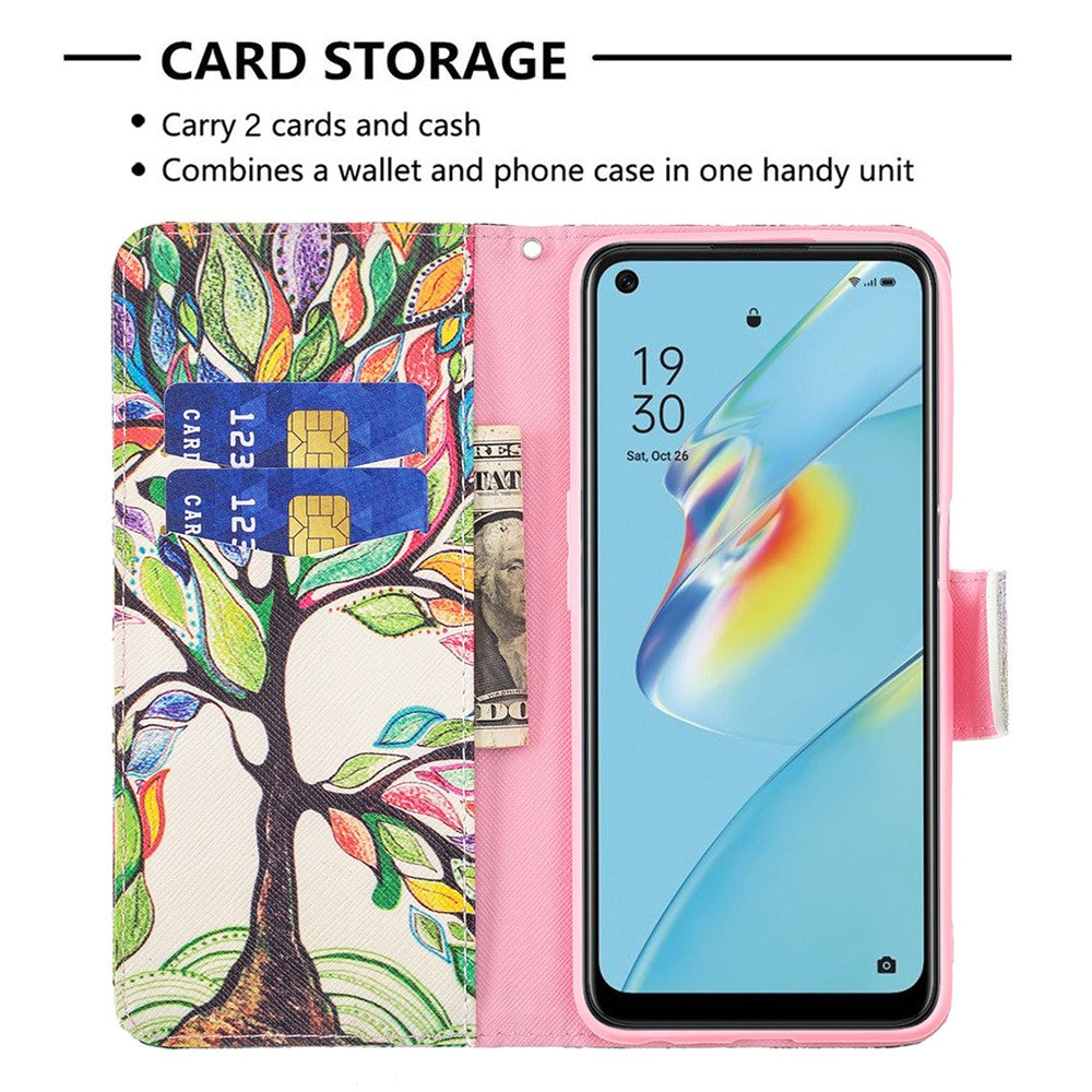 Wallet Design Drop-Resistant Pattern Printing Magnetic Leather Case with Adjustable Stand for Oppo A54 4G / A54s / A16 / A16s / A55 5G