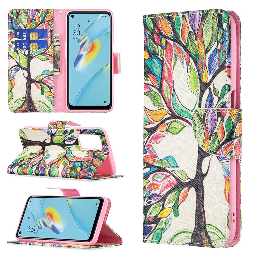 Wallet Design Drop-Resistant Pattern Printing Magnetic Leather Case with Adjustable Stand for Oppo A54 4G / A54s / A16 / A16s / A55 5G