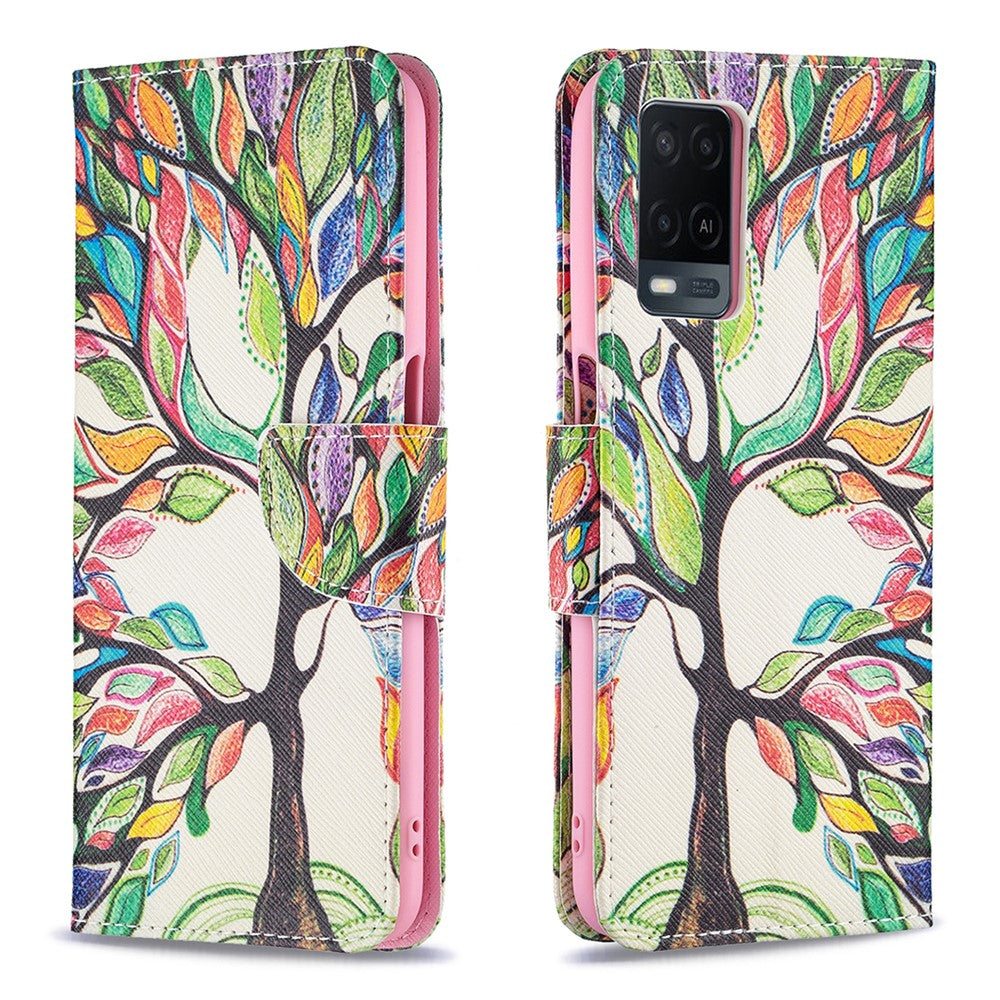 Wallet Design Drop-Resistant Pattern Printing Magnetic Leather Case with Adjustable Stand for Oppo A54 4G / A54s / A16 / A16s / A55 5G