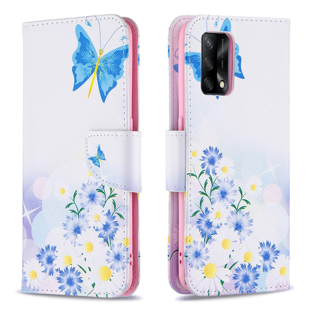 Mønsterprintet tegnebogs-etui i tekstureret læder med magnetisk lukkemekanisme til Oppo A74 4G/F19 4G