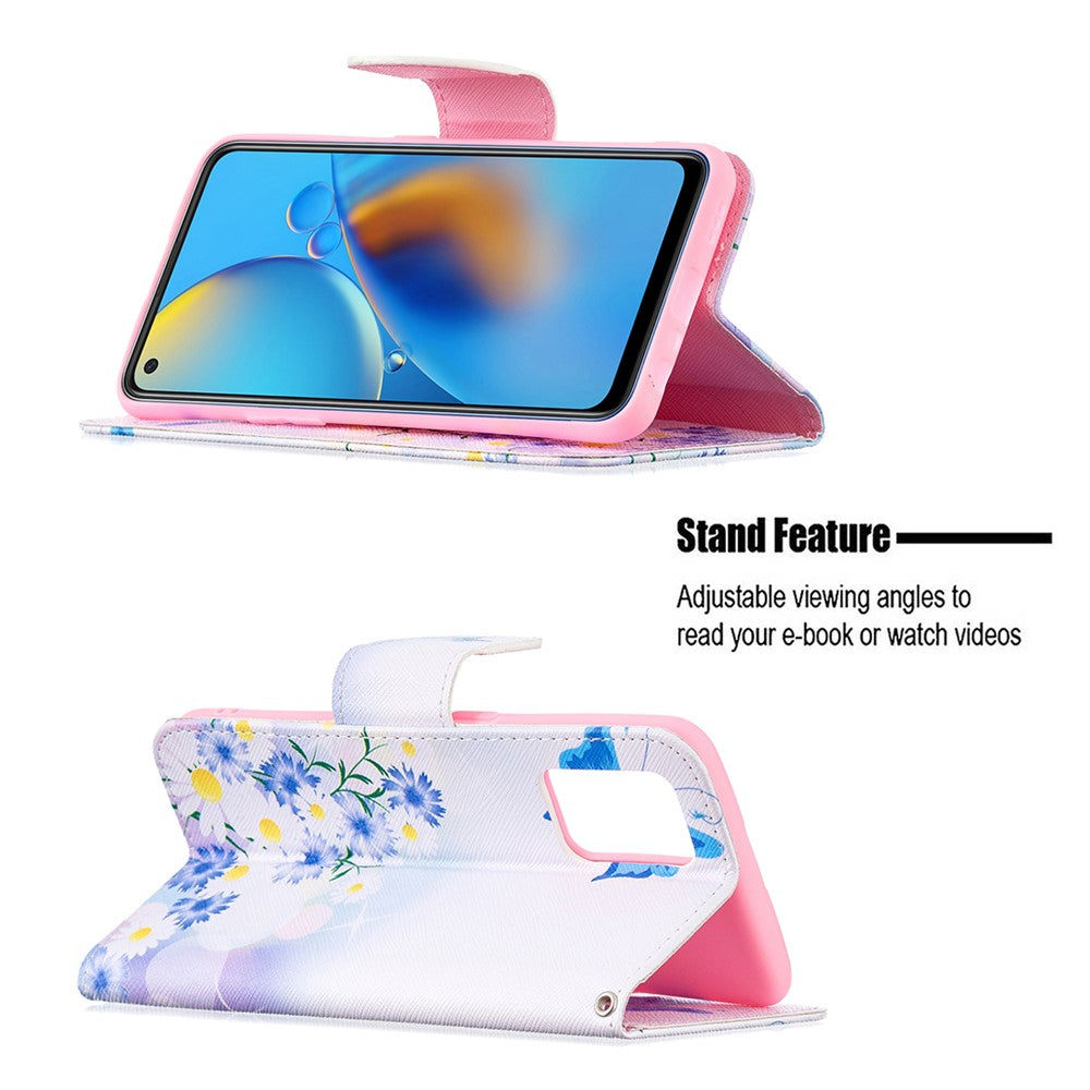 Mønsterprintet tegnebogs-etui i tekstureret læder med magnetisk lukkemekanisme til Oppo A74 4G/F19 4G