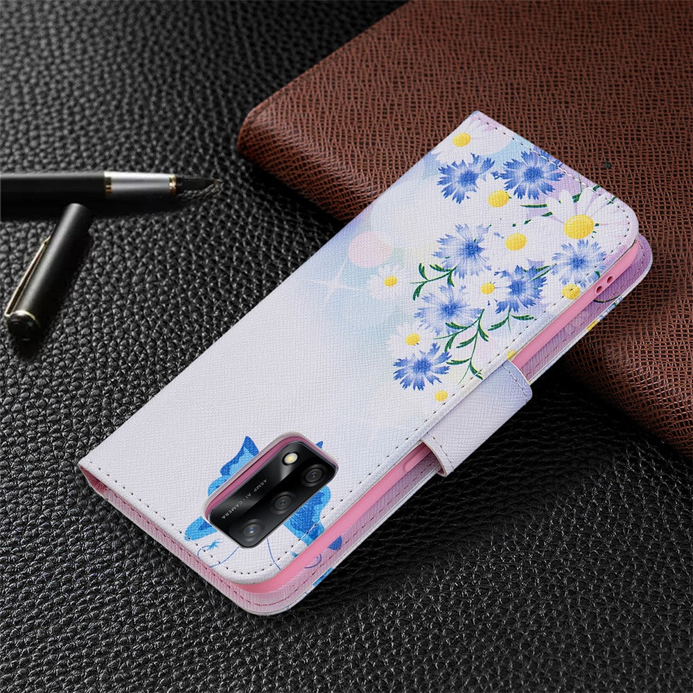 Mønsterprintet tegnebogs-etui i tekstureret læder med magnetisk lukkemekanisme til Oppo A74 4G/F19 4G