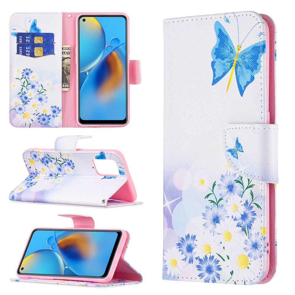 Mønsterprintet tegnebogs-etui i tekstureret læder med magnetisk lukkemekanisme til Oppo A74 4G/F19 4G