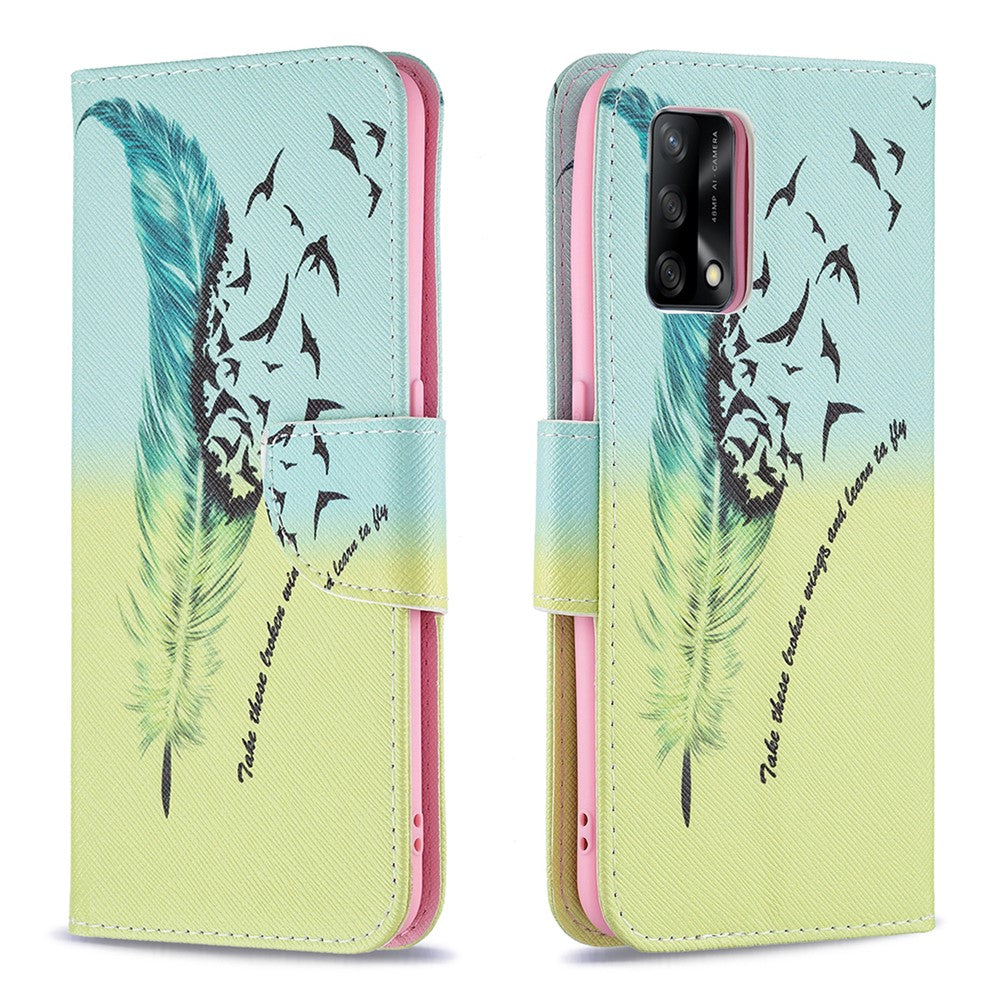 Mønsterprintet tegnebogs-etui i tekstureret læder med magnetisk lukkemekanisme til Oppo A74 4G/F19 4G