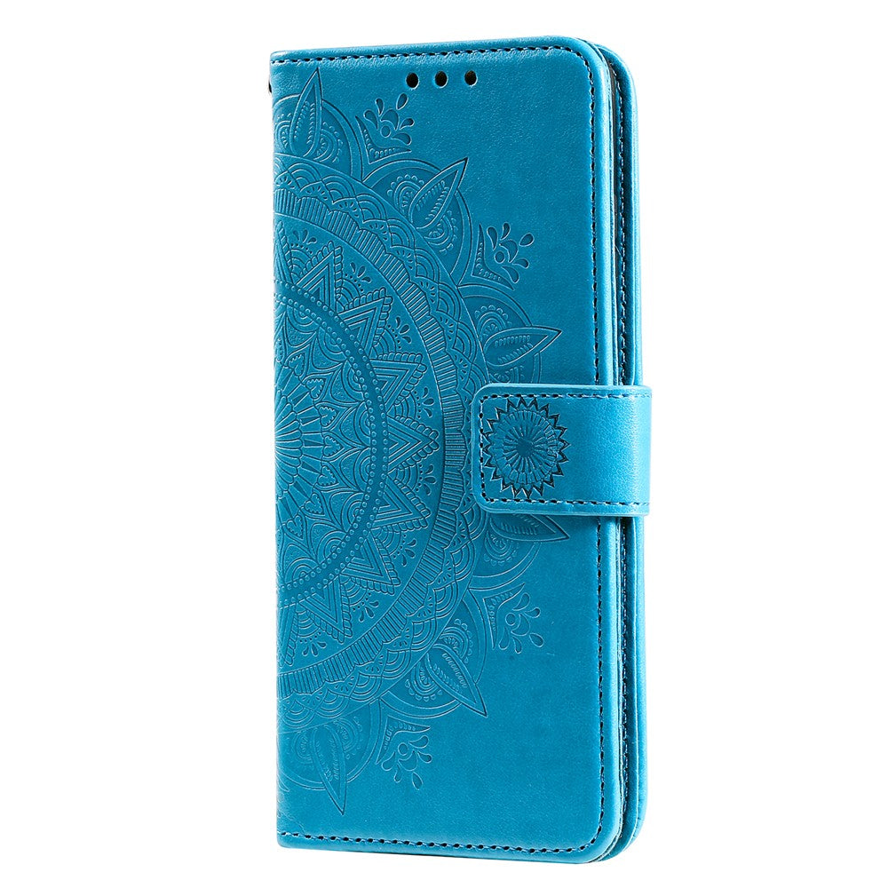 PU Leather Imprinted Mandala Pattern Wallet Stand Case with Strap for Oppo Reno6 Pro 5G (MediaTek)