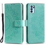 PU Leather Imprinted Mandala Pattern Wallet Stand Case with Strap for Oppo Reno6 Pro 5G (MediaTek)