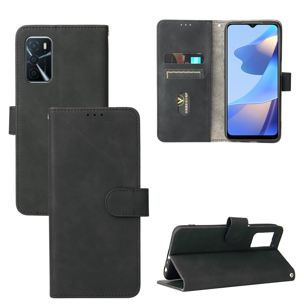 Skin-Touch PU-læder flip-folio-stander magnetisk suge stærk lukning pung telefonetui til Oppo A16 / A53s 5G / A55 5G