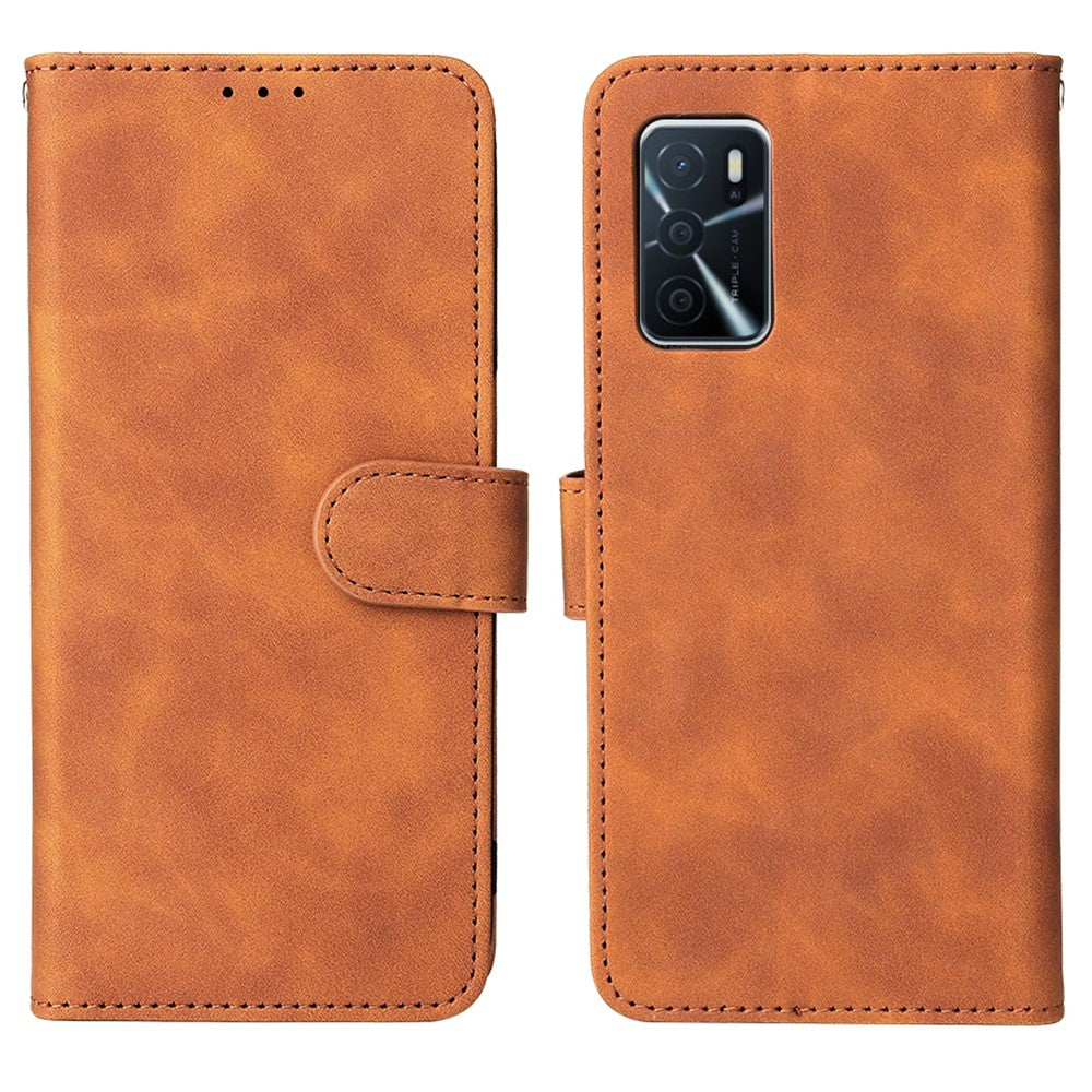 Skin-Touch PU-læder flip-folio-stander magnetisk suge stærk lukning pung telefonetui til Oppo A16 / A53s 5G / A55 5G
