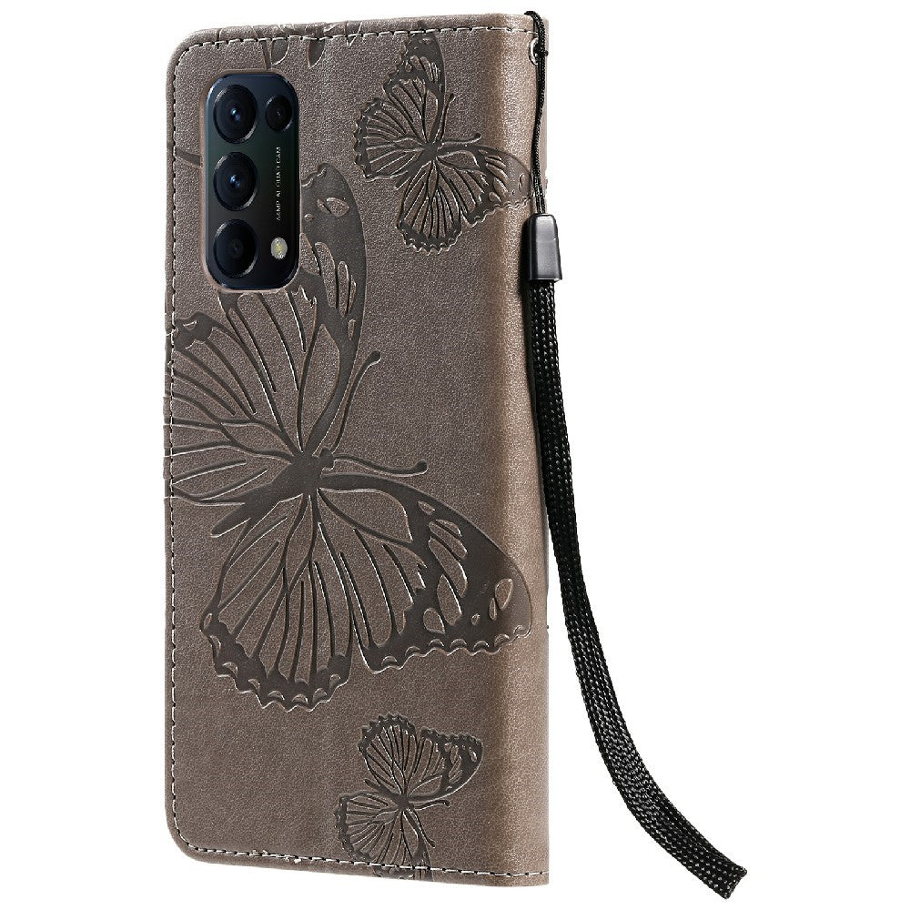 Oppo Reno5 4G / 5G / Reno5 K / Find X3 Lite Plånboksfodral Läderfodral med Blommigt Fjärilstryck och Stativ