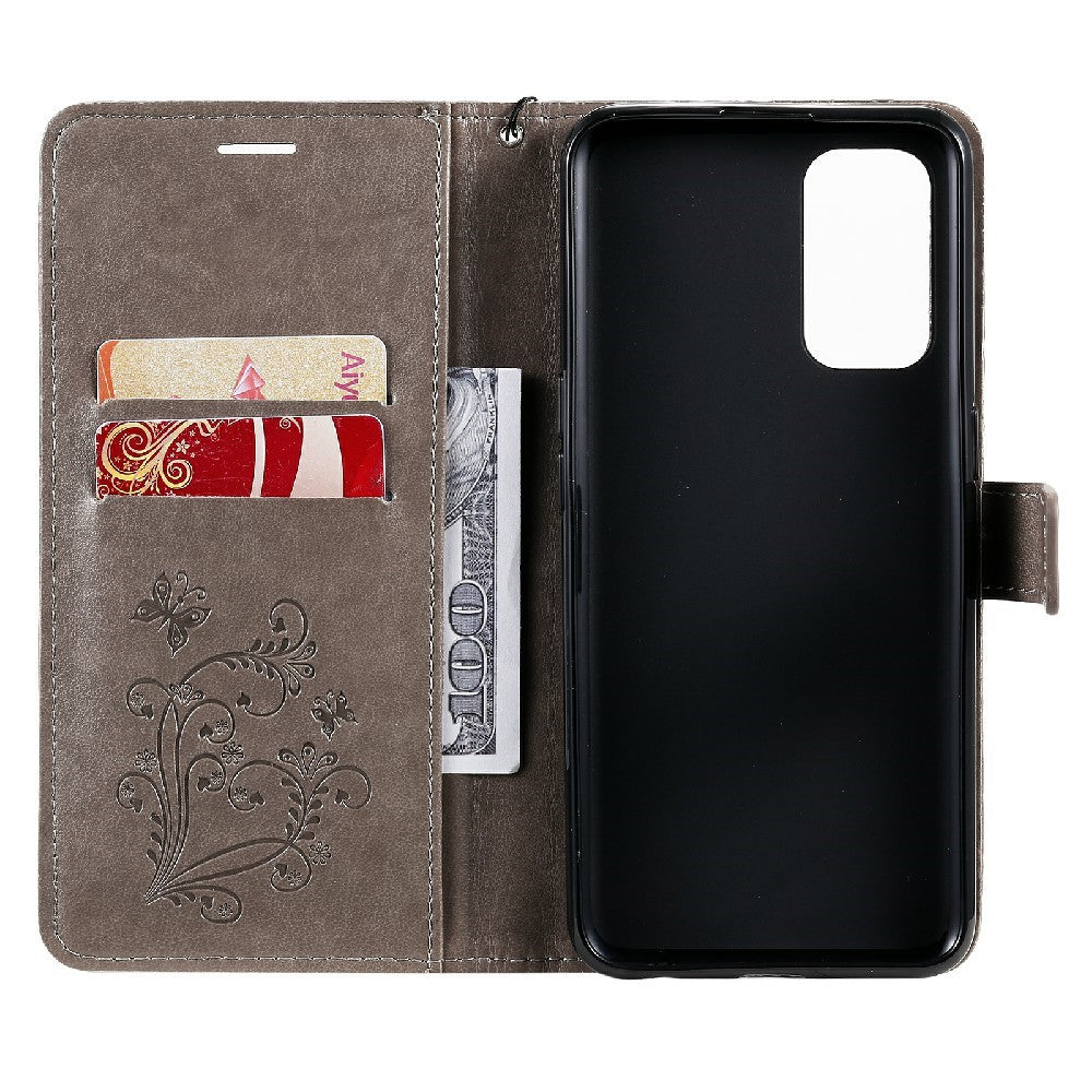 Oppo Reno5 4G / 5G / Reno5 K / Find X3 Lite Plånboksfodral Läderfodral med Blommigt Fjärilstryck och Stativ