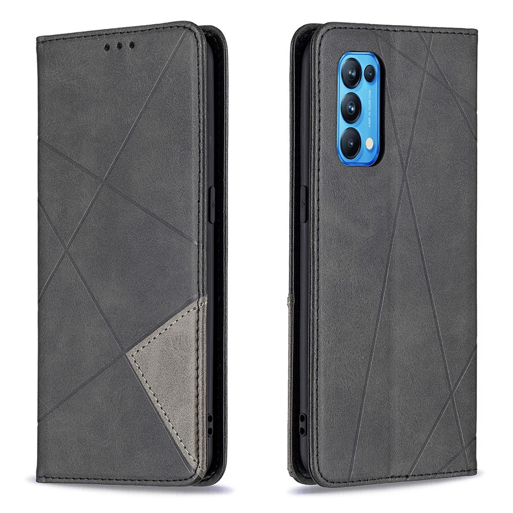Oppo Reno5 4G / Reno5 5G / Reno5 K / Find X3 Lite Rhombus-liknande präglad läderfodral med korthållardesign