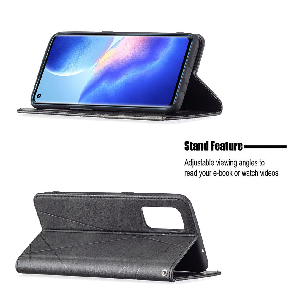 Oppo Reno5 4G / Reno5 5G / Reno5 K / Find X3 Lite Rhombus-liknande präglad läderfodral med korthållardesign