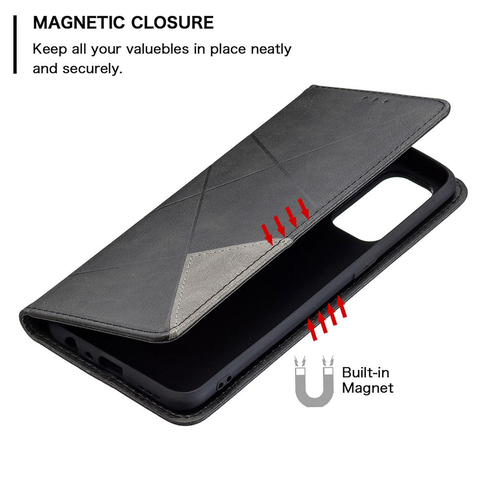 Oppo Reno5 4G / Reno5 5G / Reno5 K / Find X3 Lite Rhombus-liknande präglad läderfodral med korthållardesign