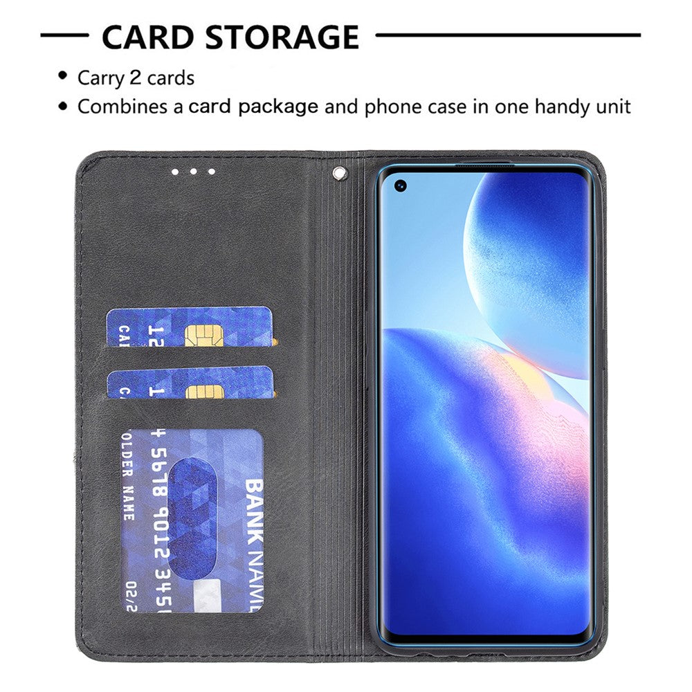 Oppo Reno5 4G / Reno5 5G / Reno5 K / Find X3 Lite Rhombus-liknande präglad läderfodral med korthållardesign