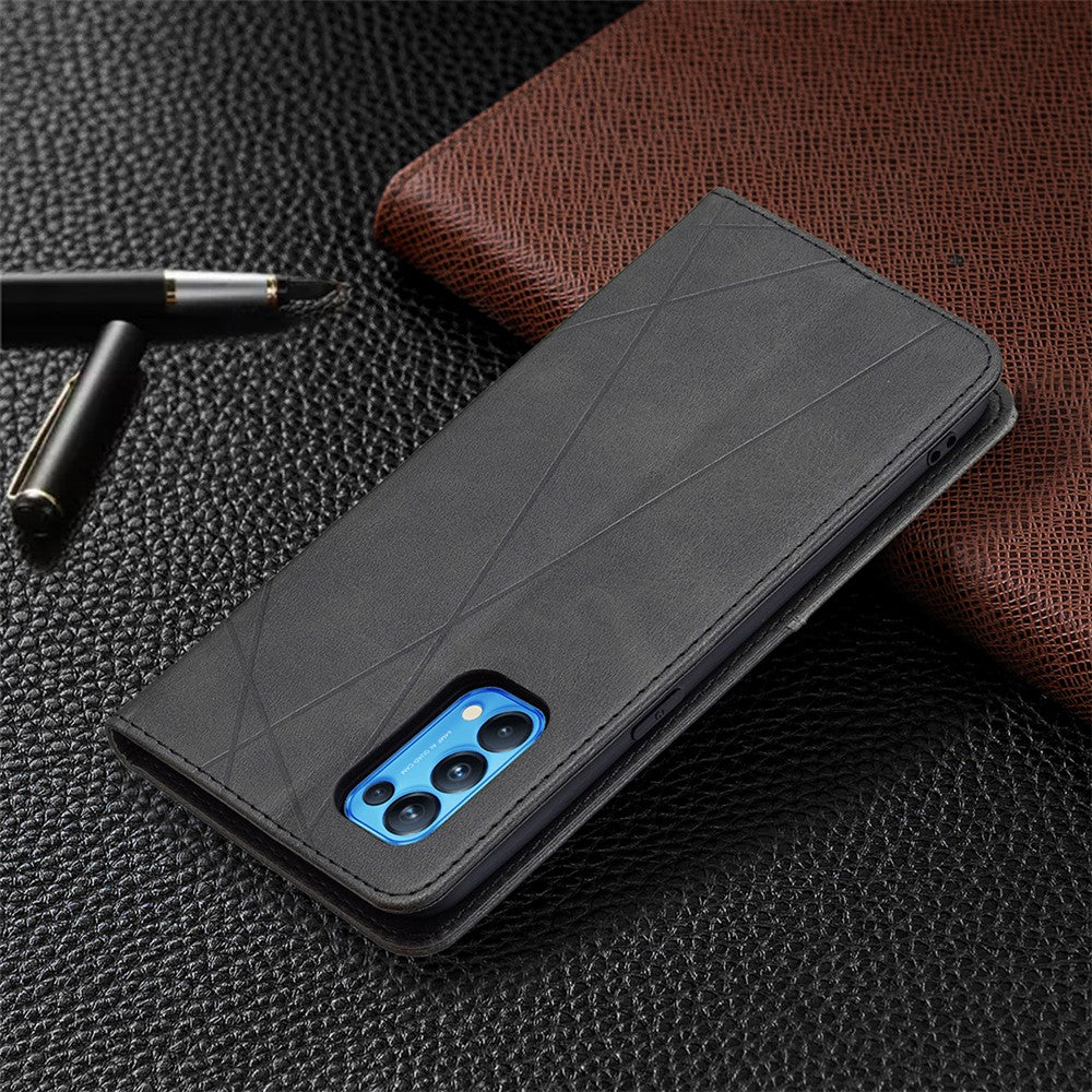 Oppo Reno5 4G / Reno5 5G / Reno5 K / Find X3 Lite Rhombus-liknande präglad läderfodral med korthållardesign