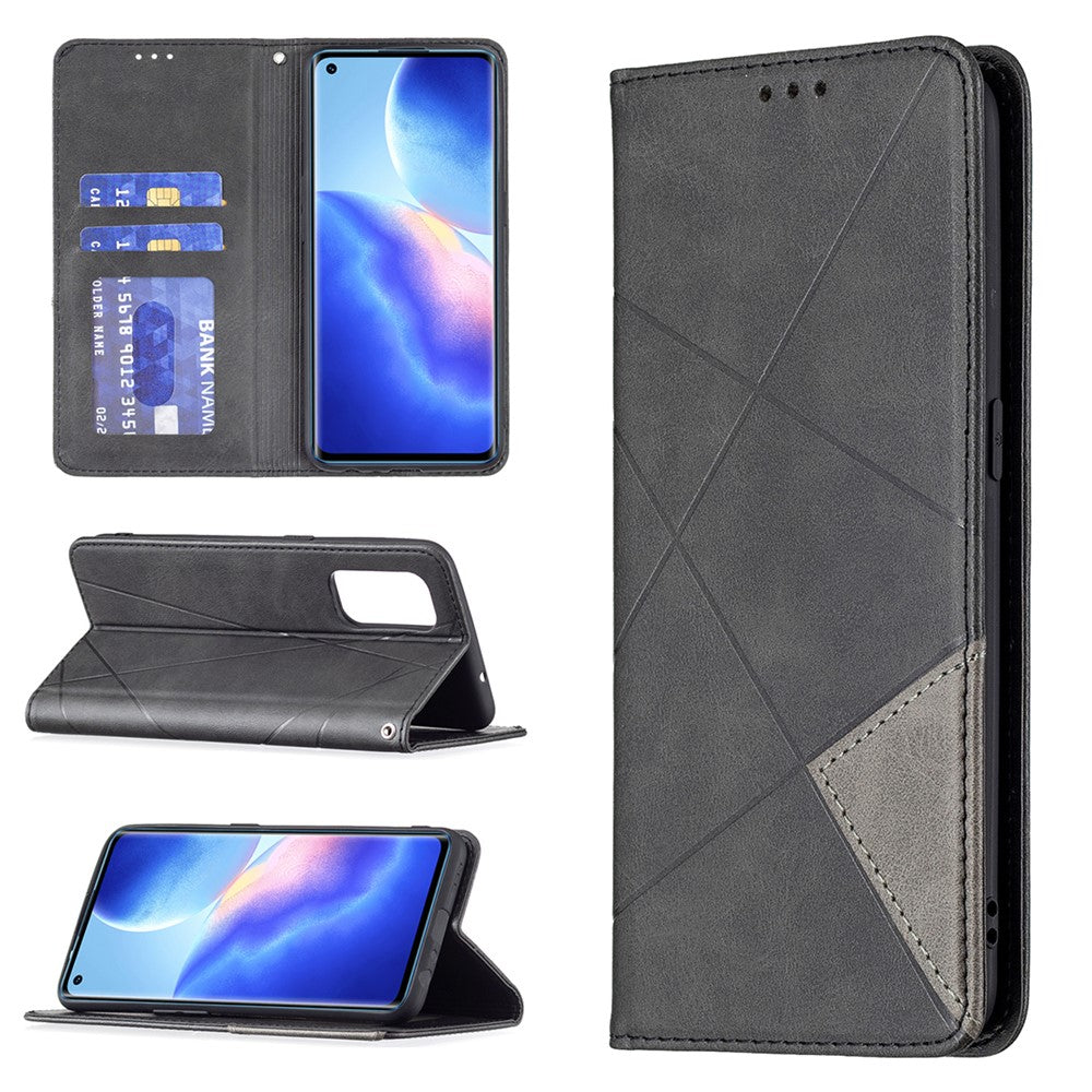 Oppo Reno5 4G / Reno5 5G / Reno5 K / Find X3 Lite Rhombus-liknande präglad läderfodral med korthållardesign
