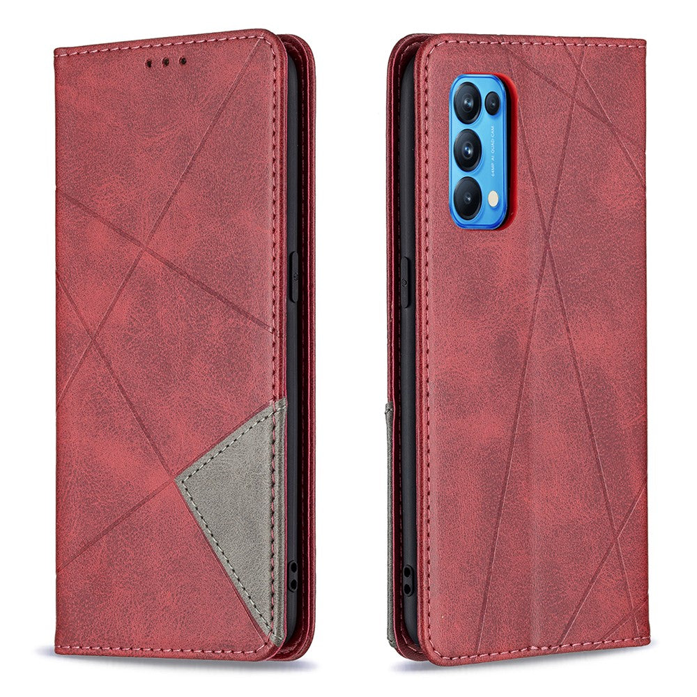 Oppo Reno5 4G / Reno5 5G / Reno5 K / Find X3 Lite Rhombus-liknande präglad läderfodral med korthållardesign