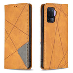 For Oppo A94 5G / F19 Pro+ 5G / A95 5G / Reno5 Z Card Holder Design Strong Magnet Rhombus-Like Imprinting Leather Stand Case Shell