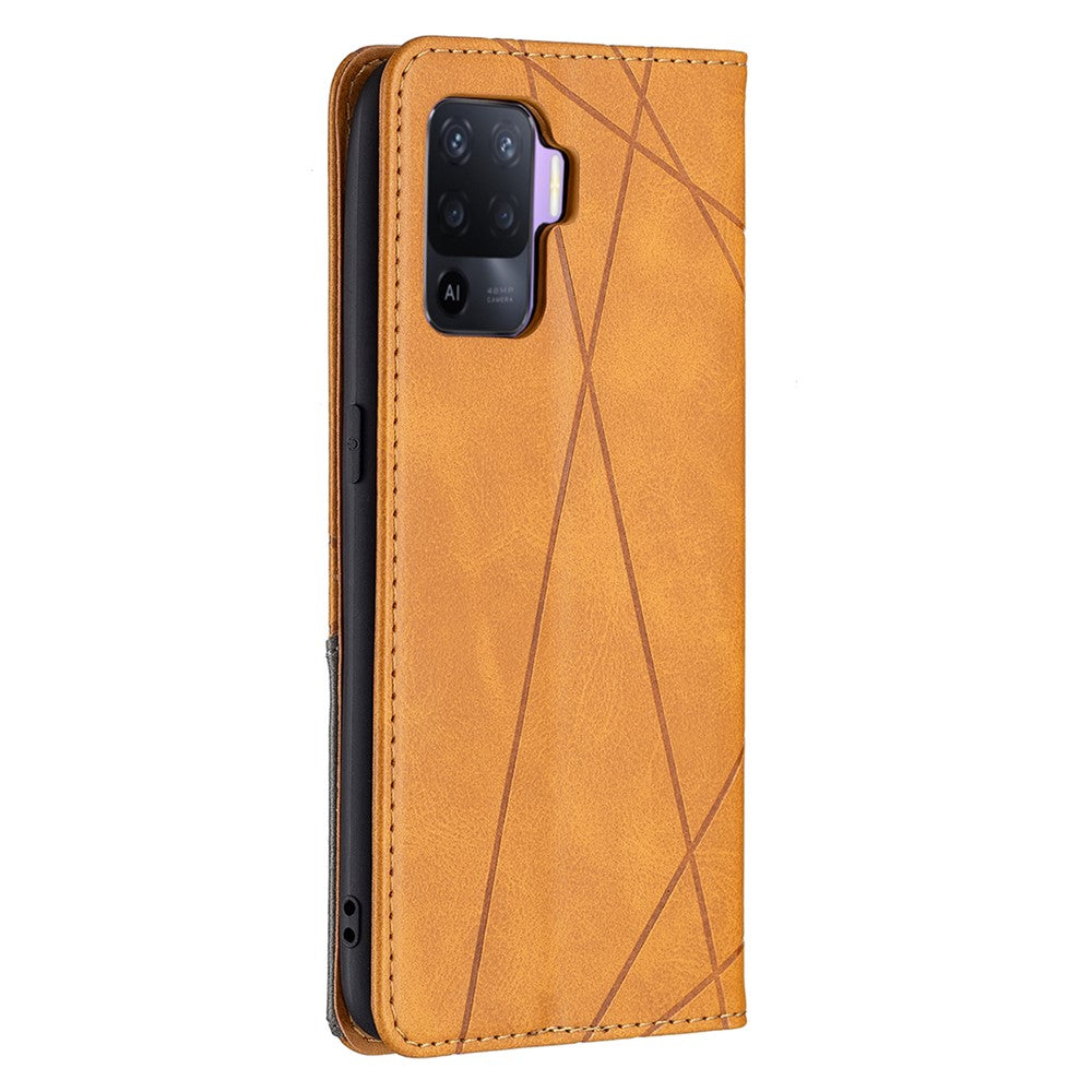 For Oppo A94 5G / F19 Pro+ 5G / A95 5G / Reno5 Z Card Holder Design Strong Magnet Rhombus-Like Imprinting Leather Stand Case Shell