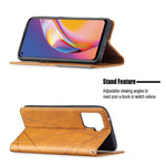 Oppo A94 5G / F19 Pro+ 5G / A95 5G / Reno5 Z Korthållare Design Stark Magnet Rombliknande Prägling Läderfodral Skal