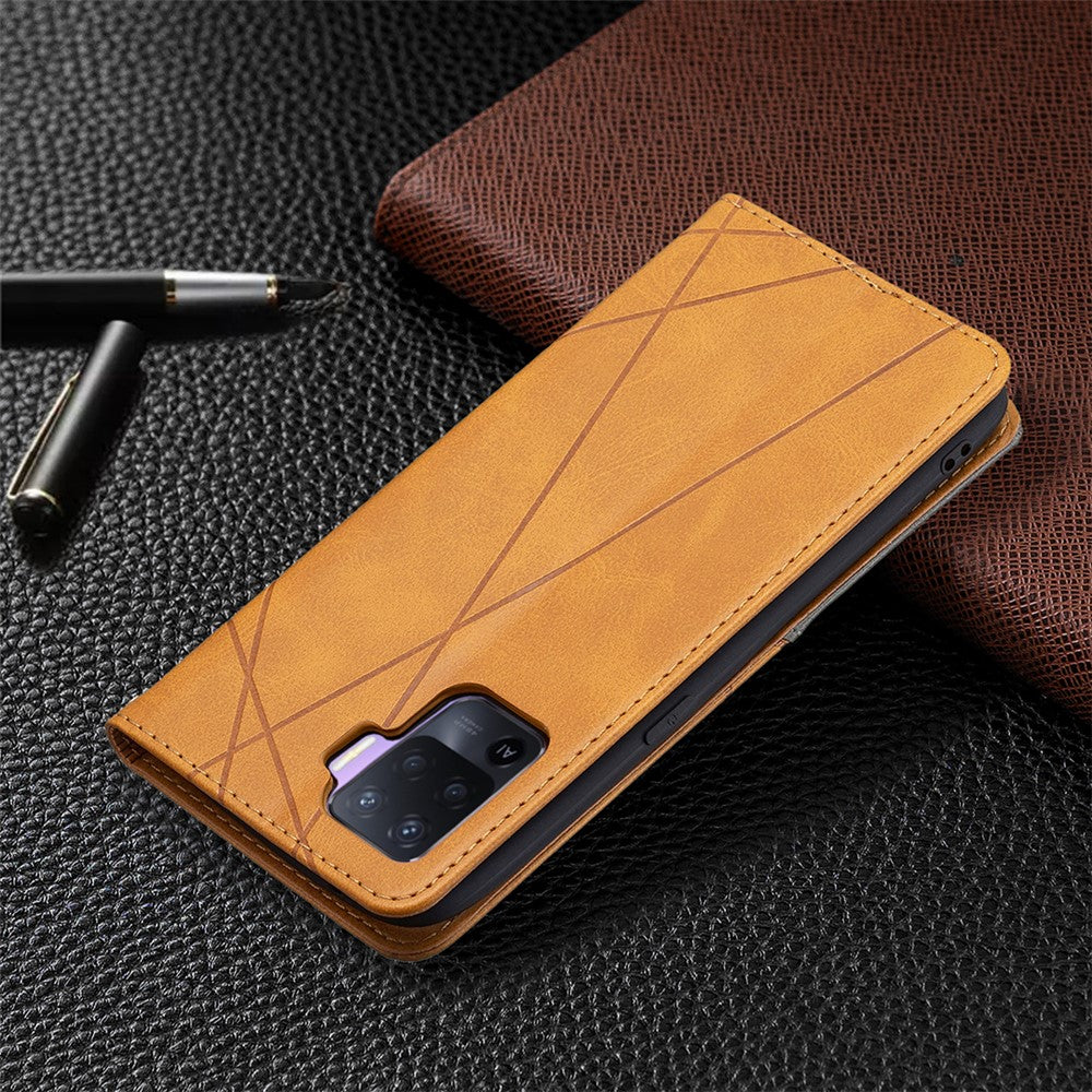 For Oppo A94 5G / F19 Pro+ 5G / A95 5G / Reno5 Z Card Holder Design Strong Magnet Rhombus-Like Imprinting Leather Stand Case Shell