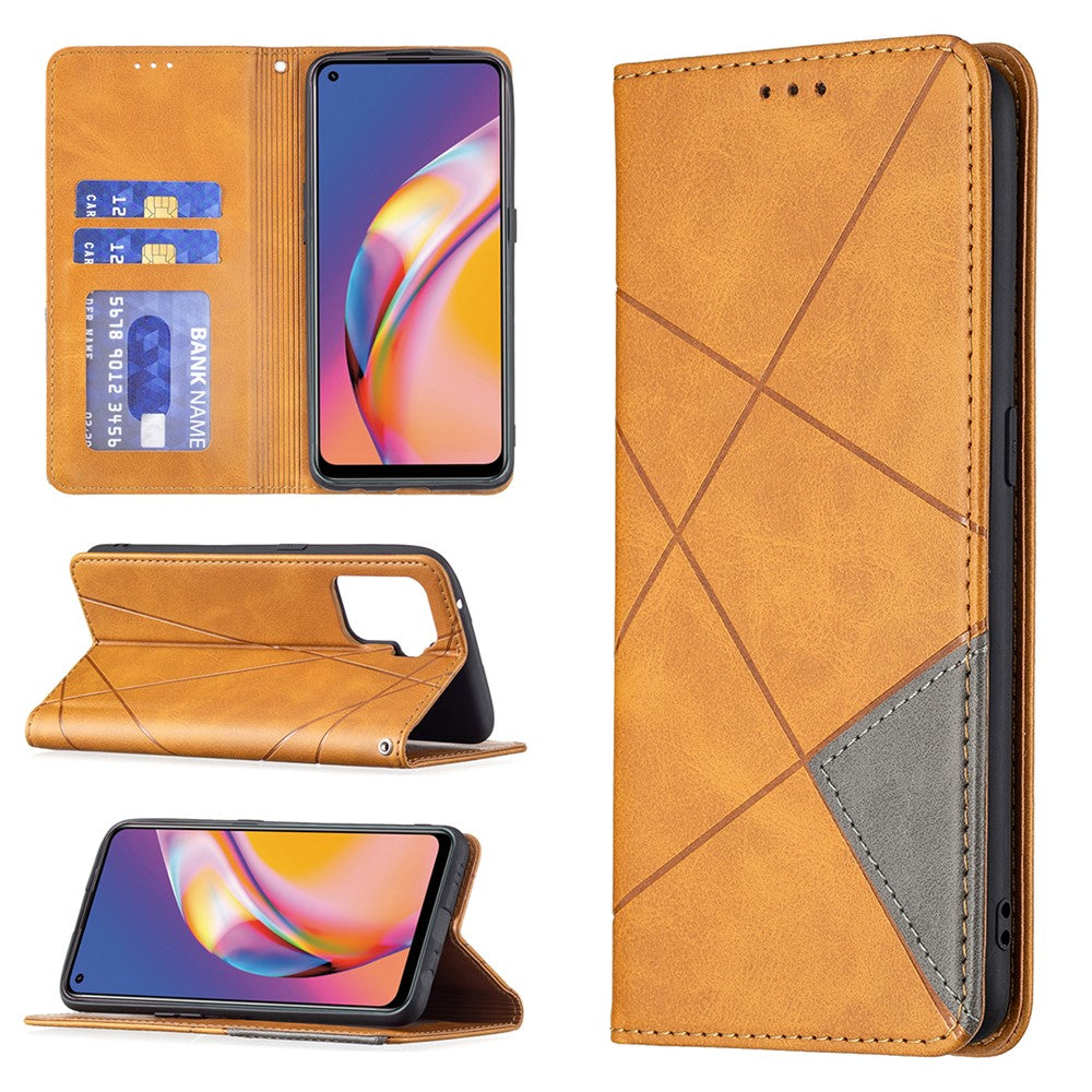 For Oppo A94 5G / F19 Pro+ 5G / A95 5G / Reno5 Z Card Holder Design Strong Magnet Rhombus-Like Imprinting Leather Stand Case Shell