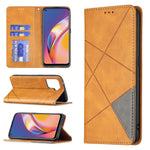 Oppo A94 5G / F19 Pro+ 5G / A95 5G / Reno5 Z Korthållare Design Stark Magnet Rombliknande Prägling Läderfodral Skal