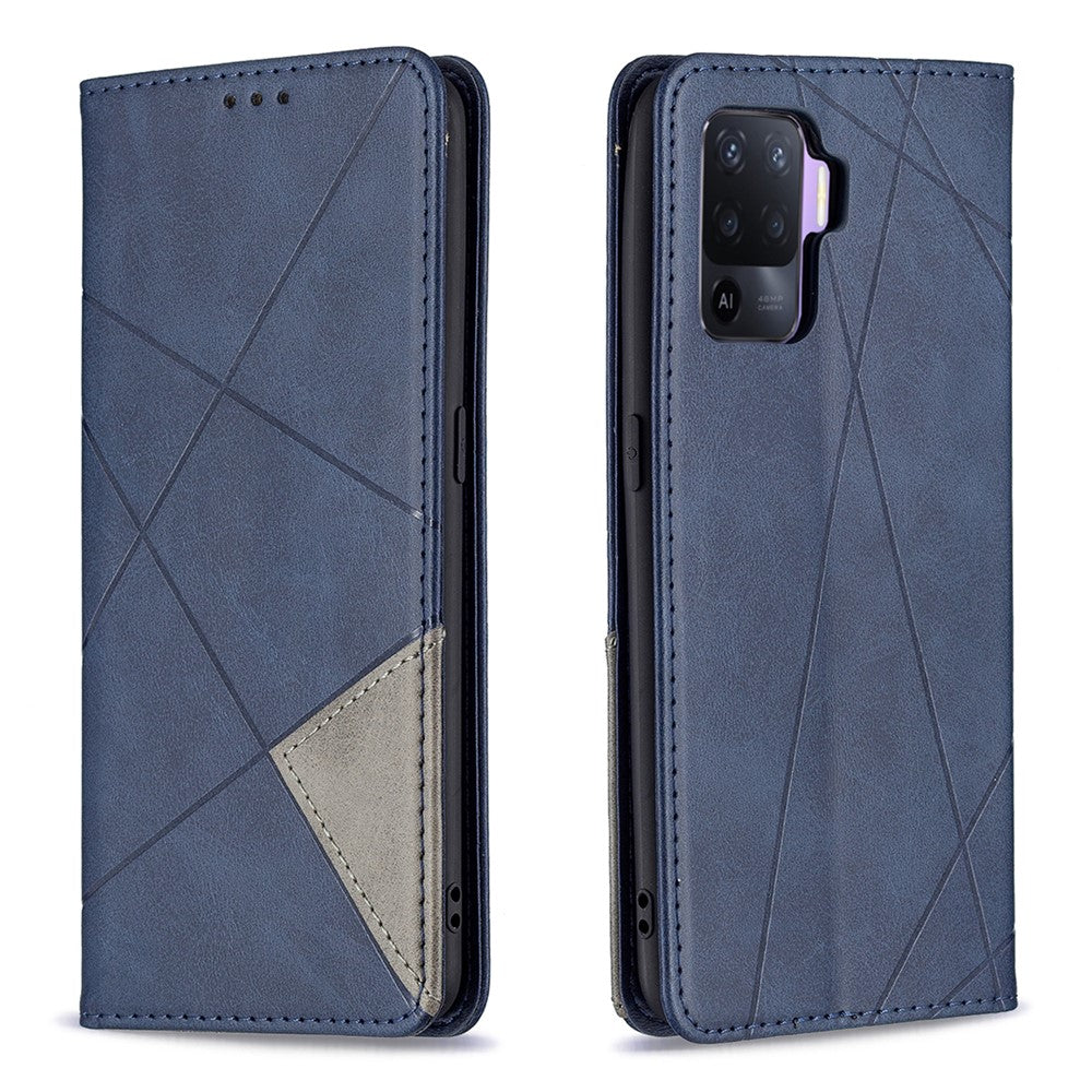 For Oppo A94 5G / F19 Pro+ 5G / A95 5G / Reno5 Z Card Holder Design Strong Magnet Rhombus-Like Imprinting Leather Stand Case Shell