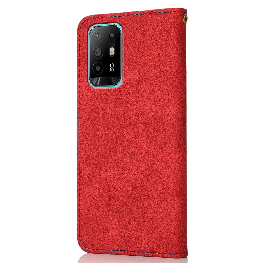 Fallskyddande, reptåligt läderfodral med rem för Oppo A94 5G/A95 5G/F19 Pro+ 5G/Reno5 Z