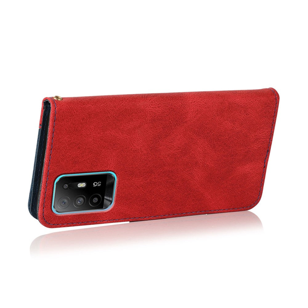 Fallskyddande, reptåligt läderfodral med rem för Oppo A94 5G/A95 5G/F19 Pro+ 5G/Reno5 Z