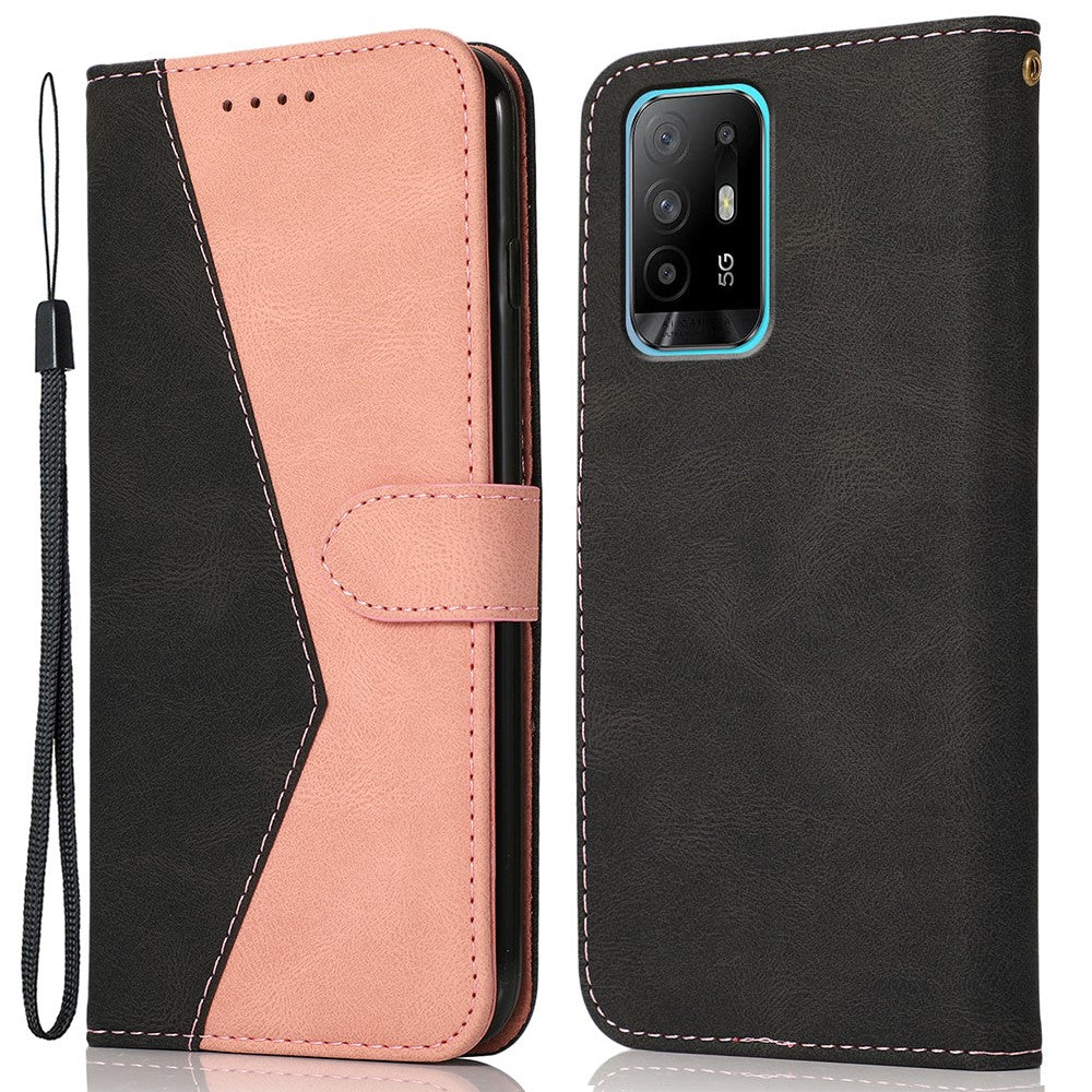 Fallskyddande, reptåligt läderfodral med rem för Oppo A94 5G/A95 5G/F19 Pro+ 5G/Reno5 Z