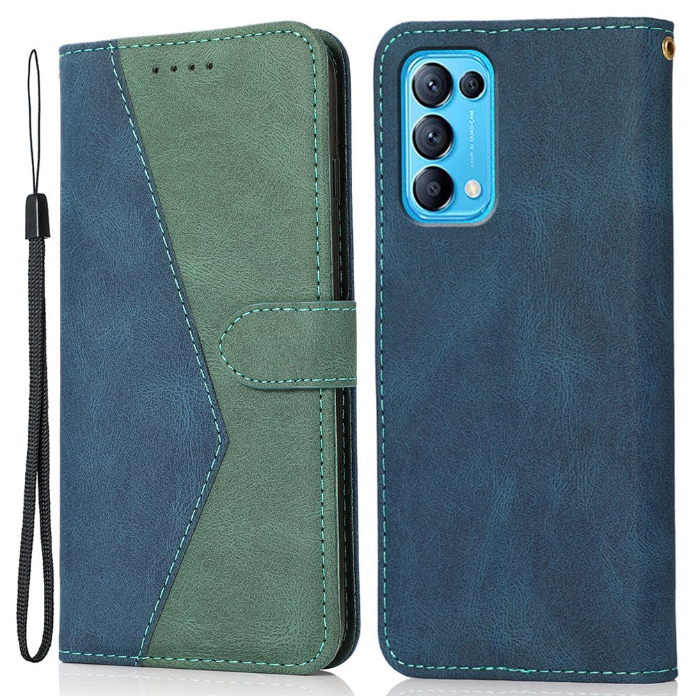 Dual-Color Splicing Stand Flip PU Læder Pung Etui med Rem til Oppo Find X3 Lite / Reno5 5G / Reno5 4G / Reno5 K