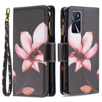 Pattern Printing PU Leather Wallet Shockproof Flip Cover Zipper Pocket Case with Stand and Strap for Oppo A16 / A16s / A54s