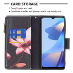 Pattern Printing PU Leather Wallet Shockproof Flip Cover Zipper Pocket Case with Stand and Strap for Oppo A16 / A16s / A54s