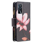 Pattern Printing PU Leather Wallet Shockproof Flip Cover Zipper Pocket Case with Stand and Strap for Oppo A16 / A16s / A54s