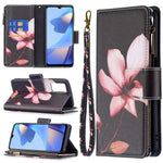 Pattern Printing PU Leather Wallet Shockproof Flip Cover Zipper Pocket Case with Stand and Strap for Oppo A16 / A16s / A54s