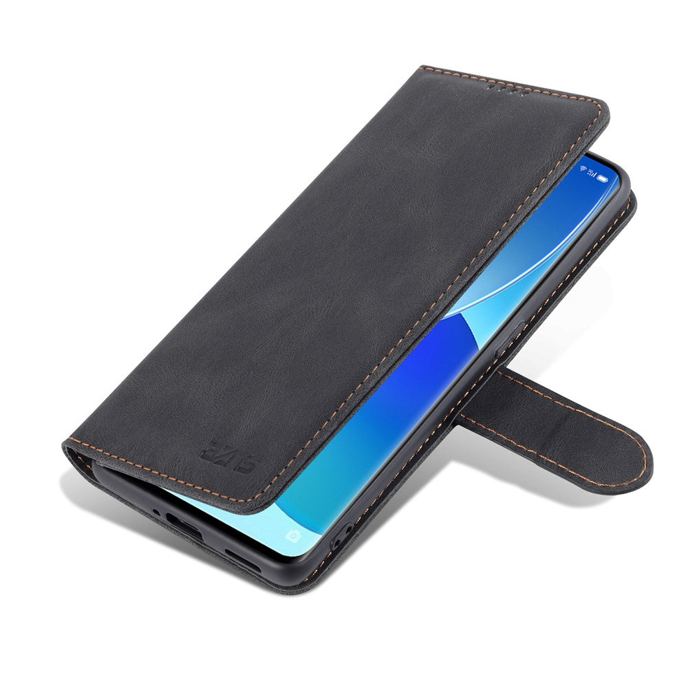 AZNS Fully-Wrapped Soft TPU Inner Shell + Leather Phone Cover Case for Oppo Reno6 5G