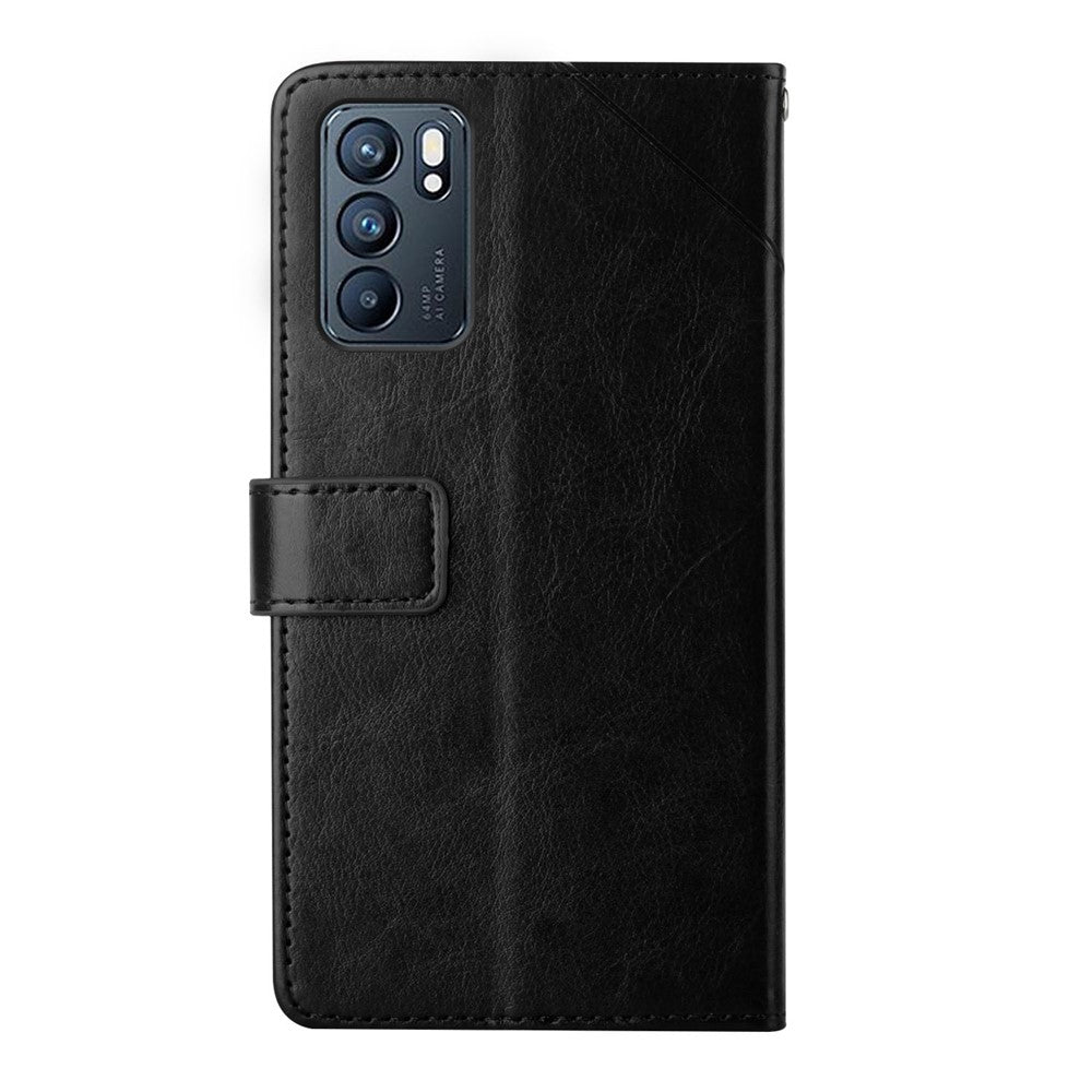 Imprinting Y-shaped Line Stand Wallet Leather Case Shell for Oppo Reno6 5G