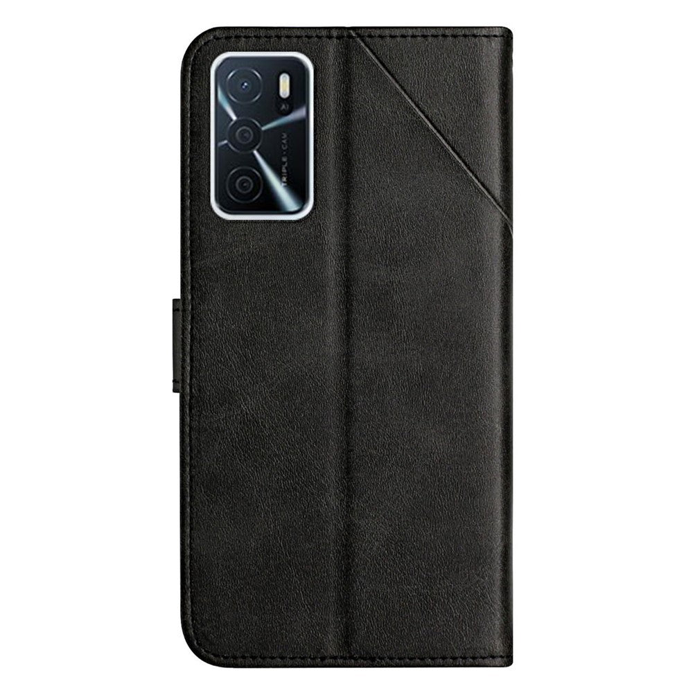Stripe Design Leather Solid Color Magnetic Clasp Wallet Stand Phone Shell Case for Oppo A16 / A16s / A54s