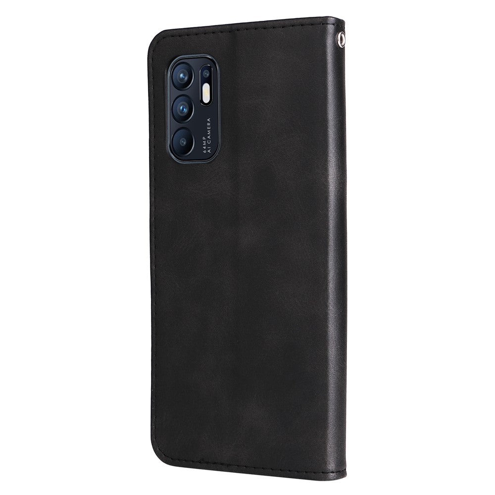 PU Leather Phone Case Zipper Pocket Design Wallet Stand Anti-Collision Phone Case for Oppo Reno6 4G