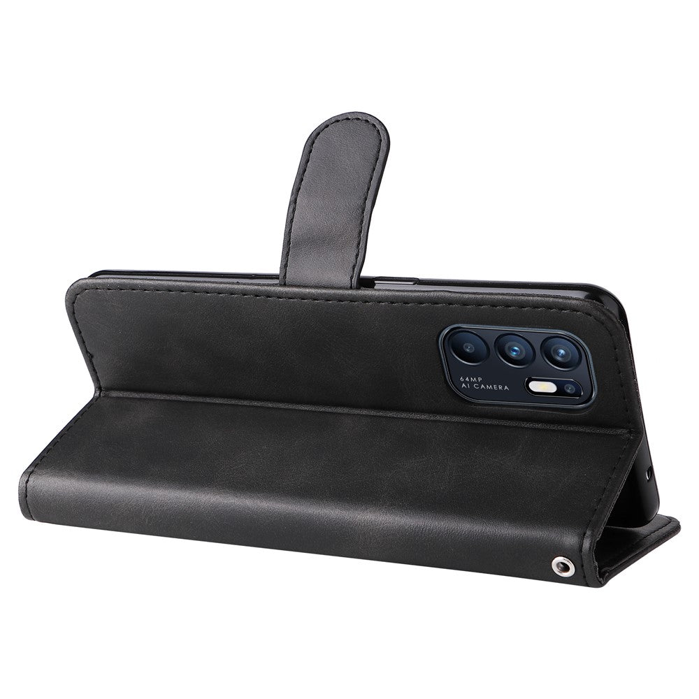 PU Leather Phone Case Zipper Pocket Design Wallet Stand Anti-Collision Phone Case for Oppo Reno6 4G