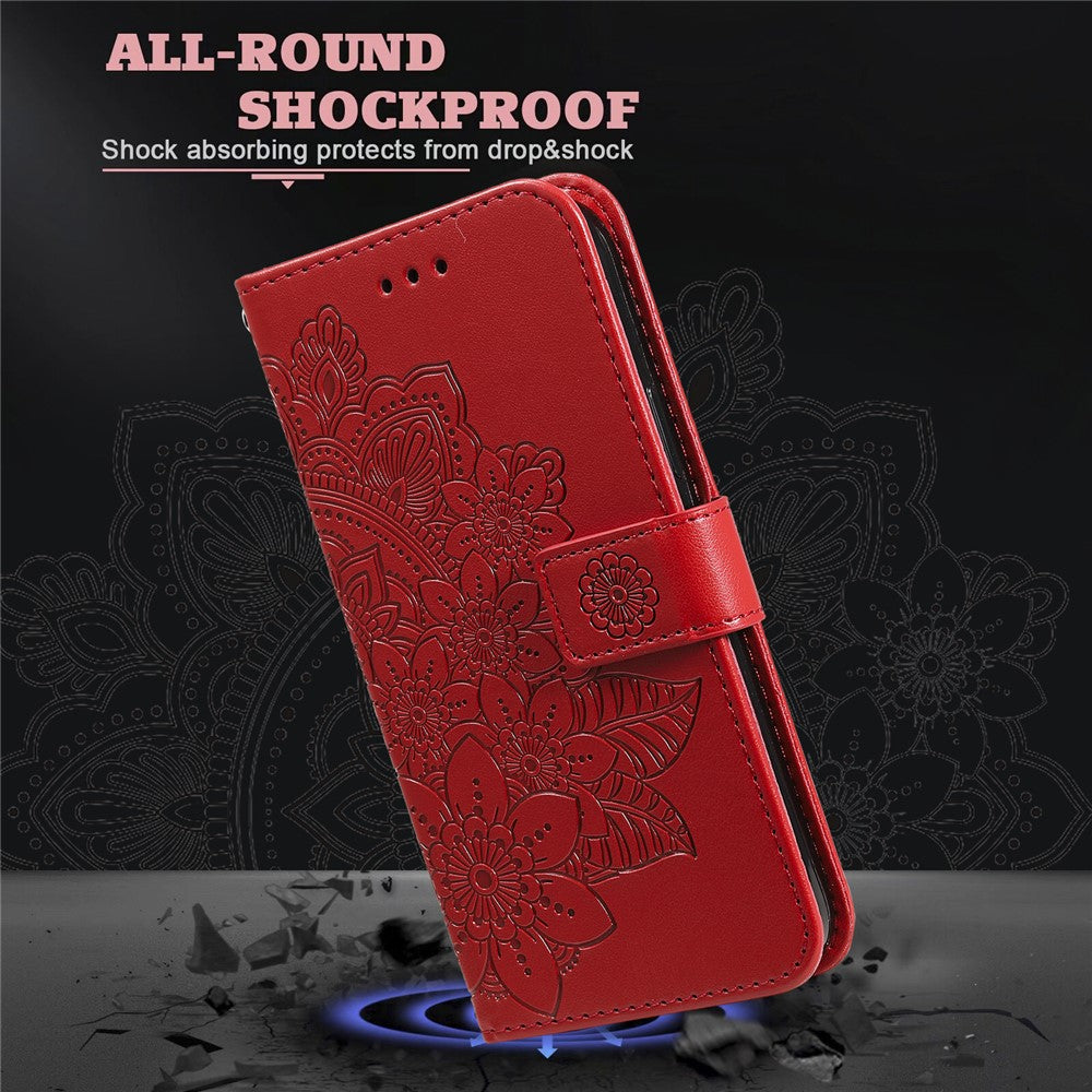 Imprinting Flower Pattern Phone Cover PU Leather + TPU Wallet Stand Protective Case with Hand Strap for Oppo Reno6 4G
