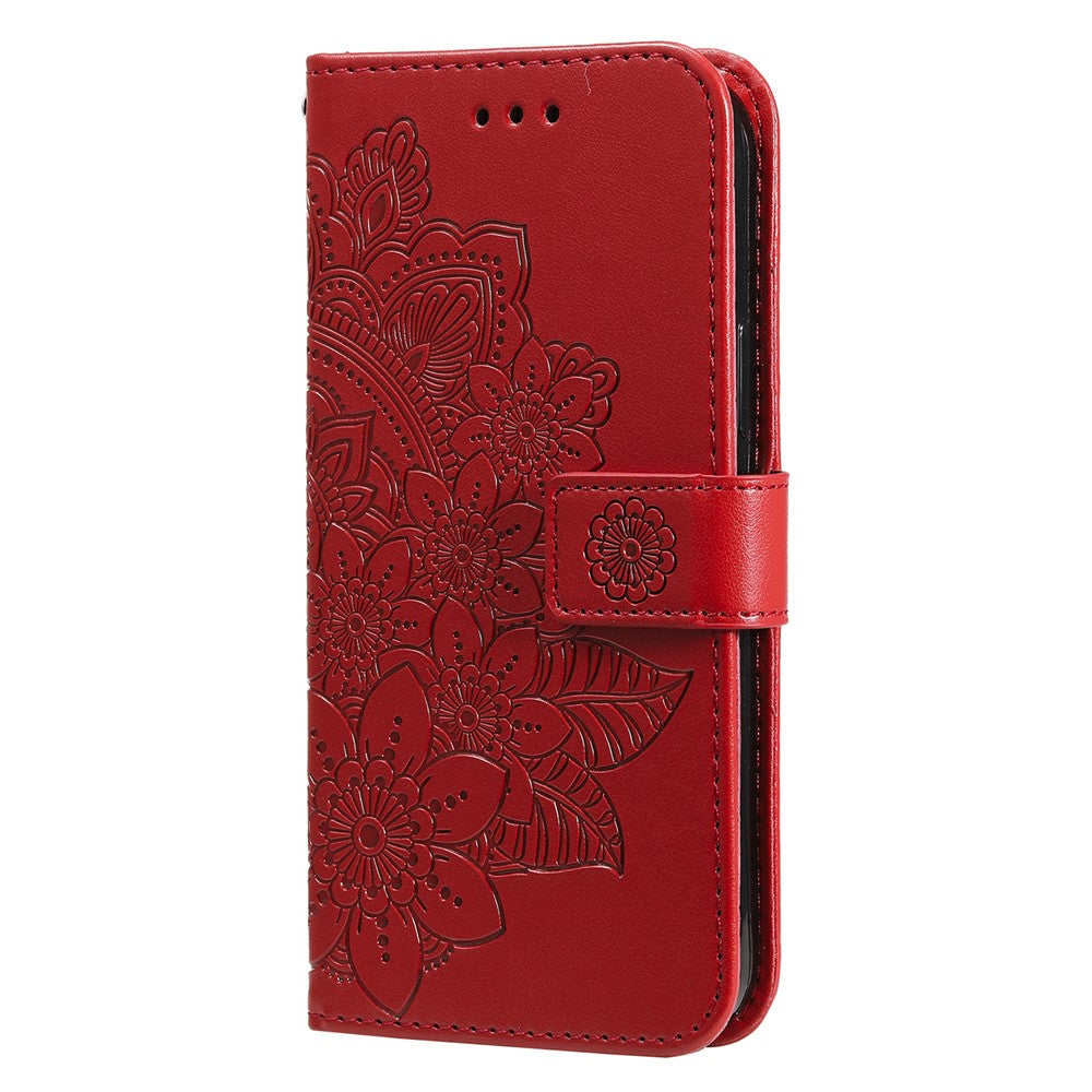Imprinting Flower Pattern Phone Cover PU Leather + TPU Wallet Stand Protective Case with Hand Strap for Oppo Reno6 4G