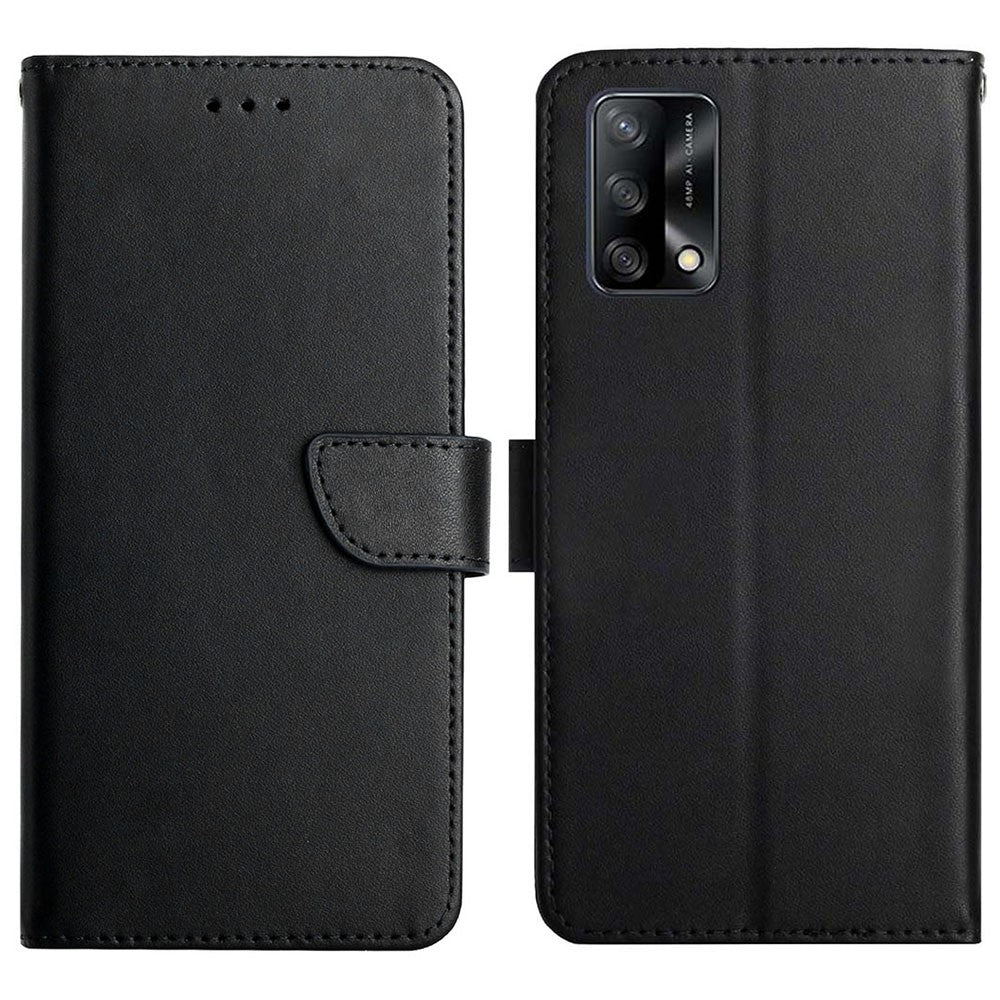 Wallet Phone Flip Shell For Oppo A74 4G/Oppo F19 Shockproof Nappa Texture Solid Color Stand Genuine Leather Mobile Phone Cover