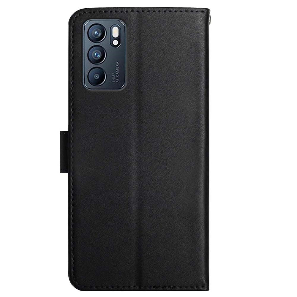 Nappa Texture Genuine Leather Outer Cover + Soft TPU Inner Shell Solid Color Stand Wallet Case for Oppo Reno6 5G